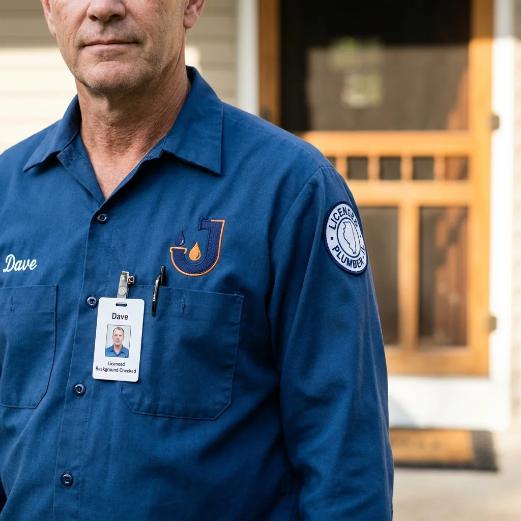 Licensed plumber showing ID badge in Keenesburg, CO