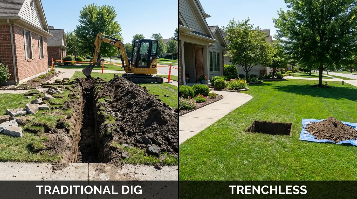 Trenchless sewer repair with minimal yard damage versus traditional excavation in Keenesburg, CO